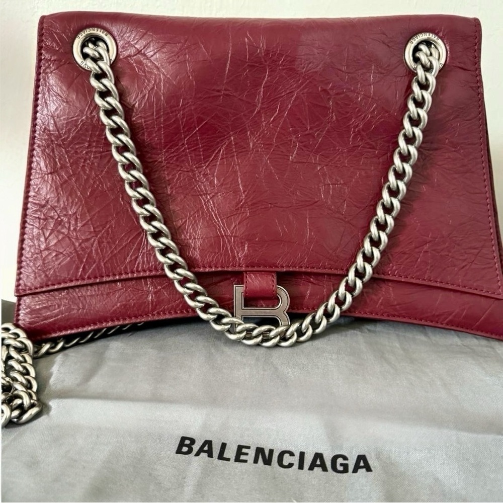 BALENCIAGA Crush Leather Medium Chain Shoulder Handbag Tote Crossbody Purse New - Picture 4 of 15